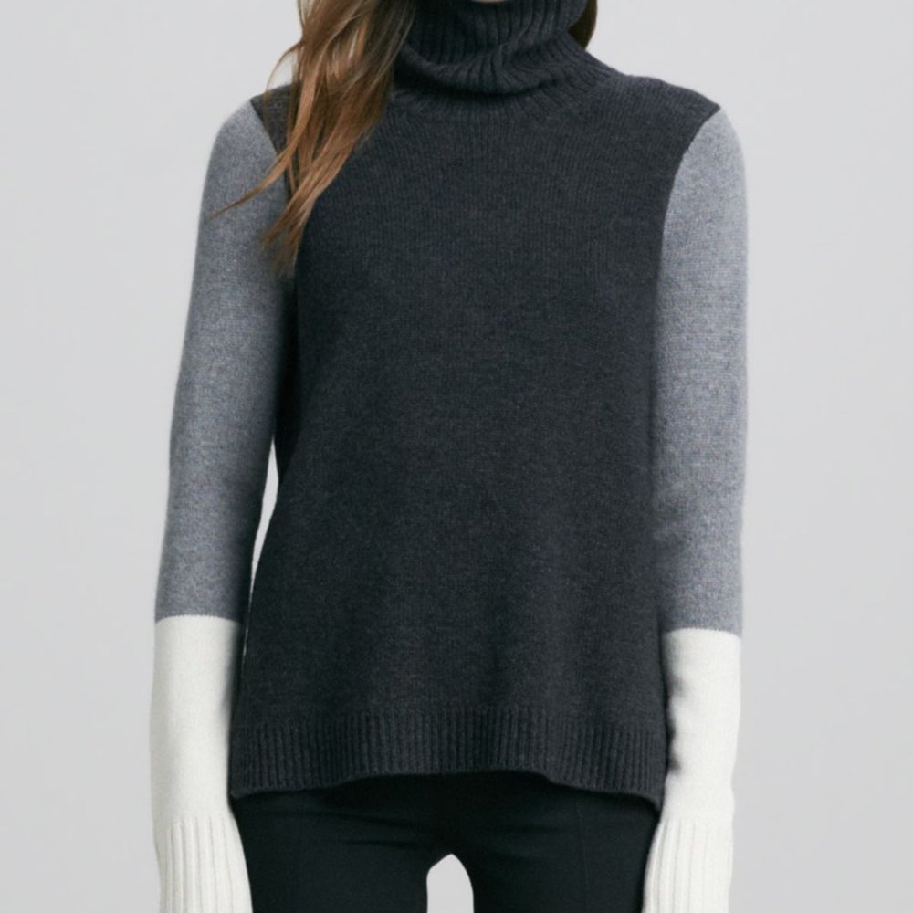 VINCE WOOL GREY CHARCOAL COLORBLOCK TURTLENECK  SWEATER XS